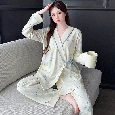 Simple Style Maternity Pajamas with Chest Pads, Pure Cotton, Thin Summer and Autumn Postpartum Nursing Sleepwear for Pregnant Women, All-Cotton for Autumn — 3