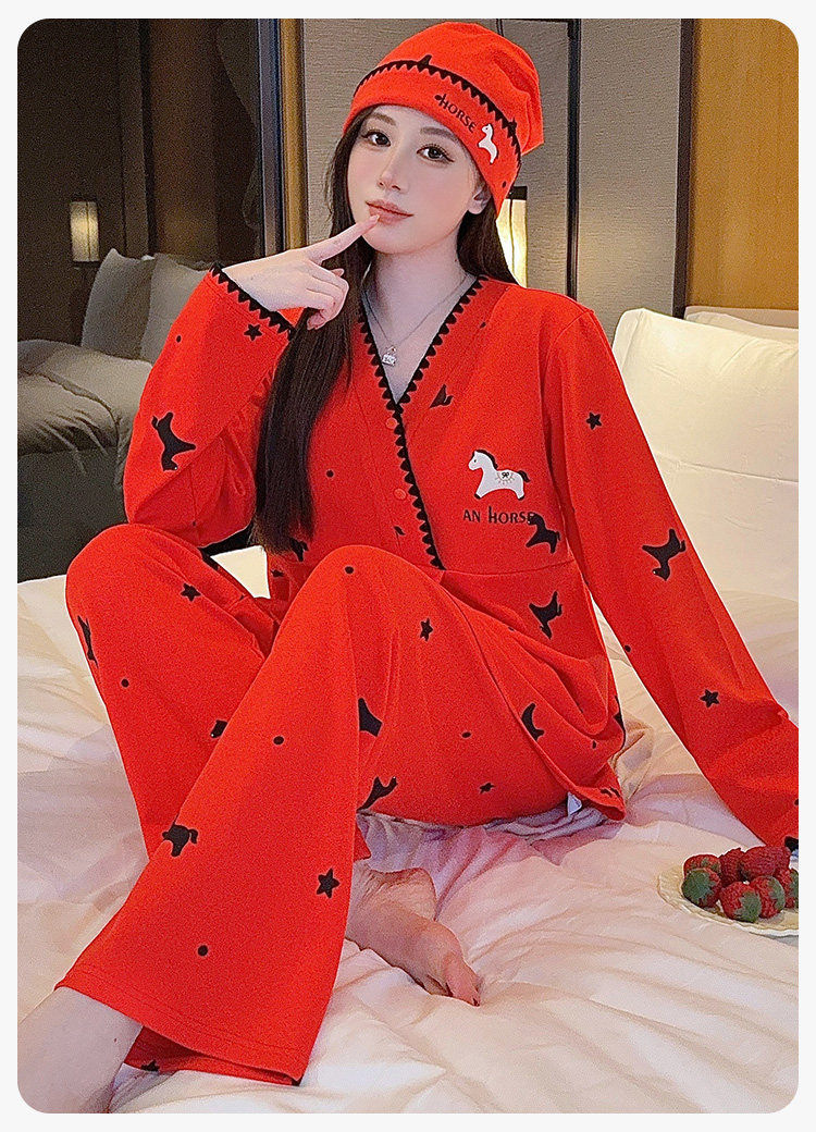 送帽子秋冬纯棉月子服10月份产后孕妇哺乳睡衣套装春秋产妇家居服 — 15