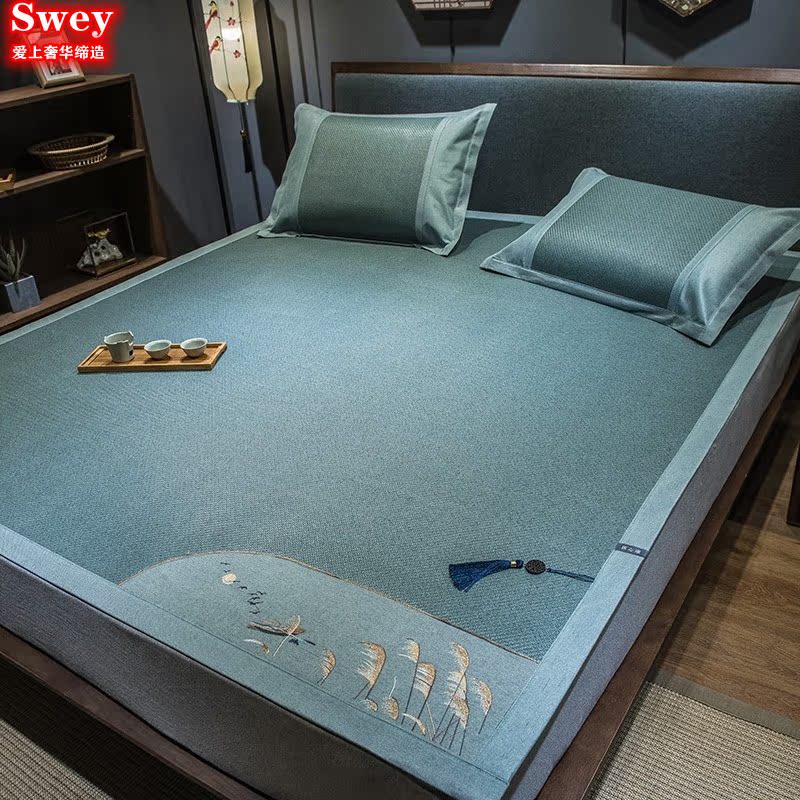 Bed linen ice silk rattan mat three-piece summer folding mat 1 8m bed washable air-conditioning soft mat home