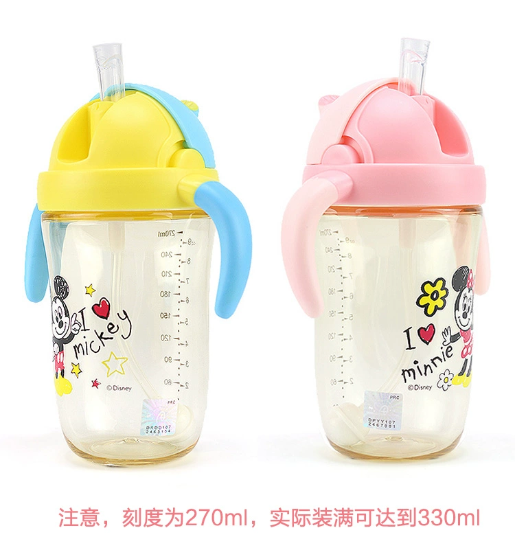 Disney baby sippy cốc ppsu bé học cách uống cốc chống rò rỉ và chống sặc có dây đeo tay cầm trẻ em cốc nước mùa hè - Cup / Table ware / mài / Phụ kiện