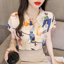 Han edition of temperament women printed snow textile and art short sleeve shirt 2022 summer new gas design tops woman