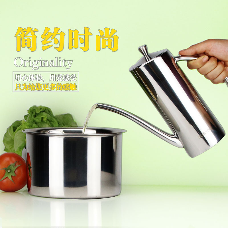 304 stainless steel kitchen household oil pot oil control soy sauce pour oil bottle oil vinegar tank Small and large sesame oil non-hanging oil filling tank