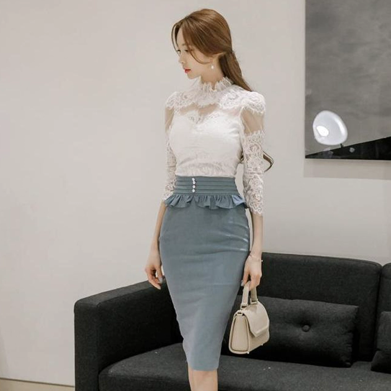 2020 mùa thu mới của phụ nữ sexy áo sơ mi ren túi hông váy thời trang thiết lập thời trang túi mỏng hông váy hai mảnh phù hợp với - váy đầm