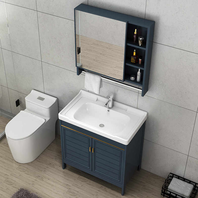 Space Aluminum Bath Room Cabinet Washbasin Cabinet Combined Balcony Floor Laundry Cabinet With Washboard Ceramic Laundry Pool Table Basin