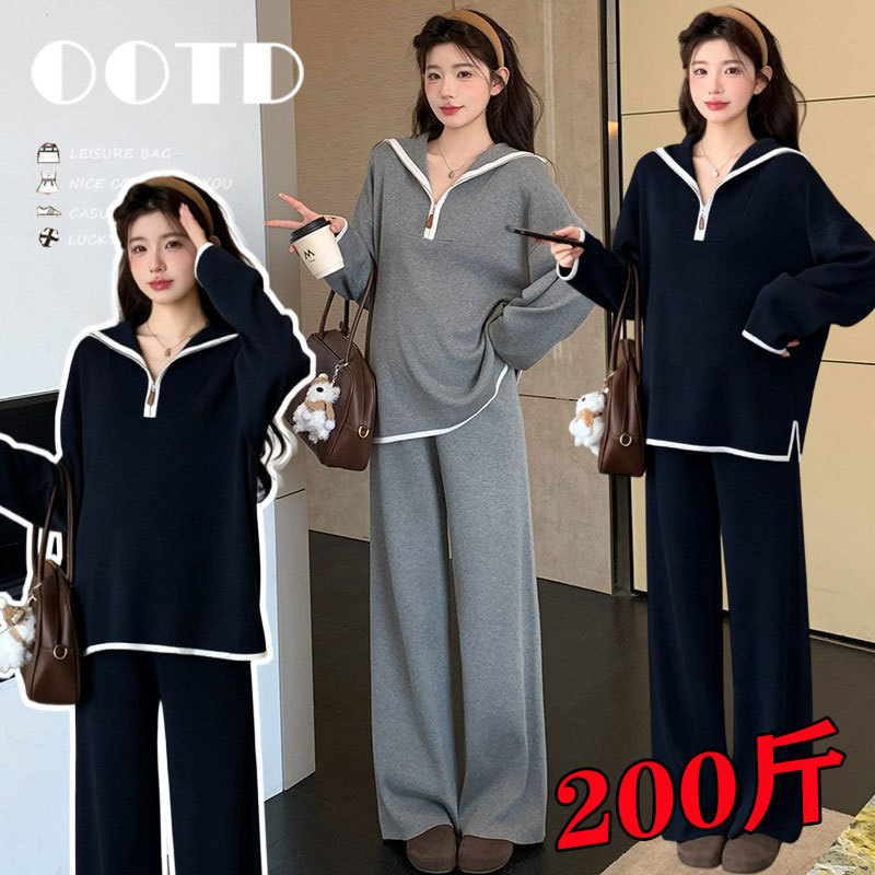Plus-Size Maternity Suit for Spring and Autumn, Trendy Mom Casual Two-Piece Set for Going Out, Autumn and Winter Fashion, Loose Fit 100kg Plus-Size Maternity Suit for Spring and Autumn, Trendy Mom Casual Two-Piece Set for Going Out, Autumn and Winter Fashion, Loose Fit 100kg