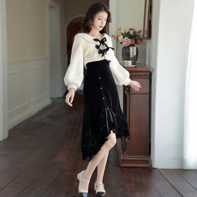 taobao agent Set, black slip dress, down jacket, Chanel style, Lolita style, fish tail