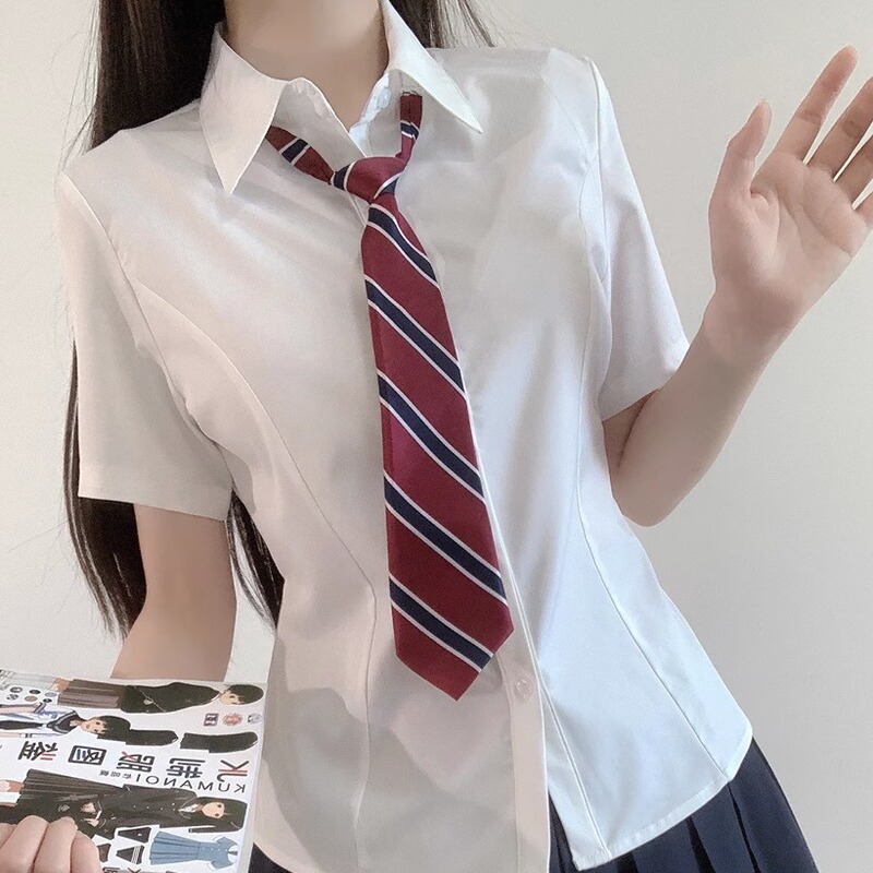 Yixiguang Original Bamboo Fiber Non-Breast-Expanding Princess Line Waist-Cinching Jk Short-Sleeve Shirt Long-Sleeve Thin Breathable Milk White