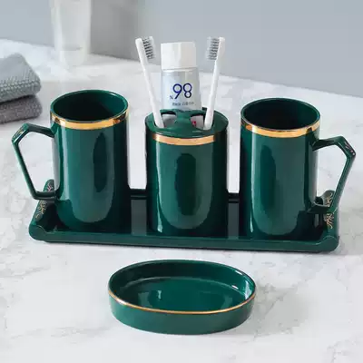 Nordic couple light extravagant wash set toothbrush cup ceramic household five-piece bathroom dressing room mouthwash Cup teeth