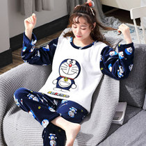 Doraemon pajamas womens winter thickened velvet coral velvet Dang cat autumn and winter blue fat personality tide funny 9