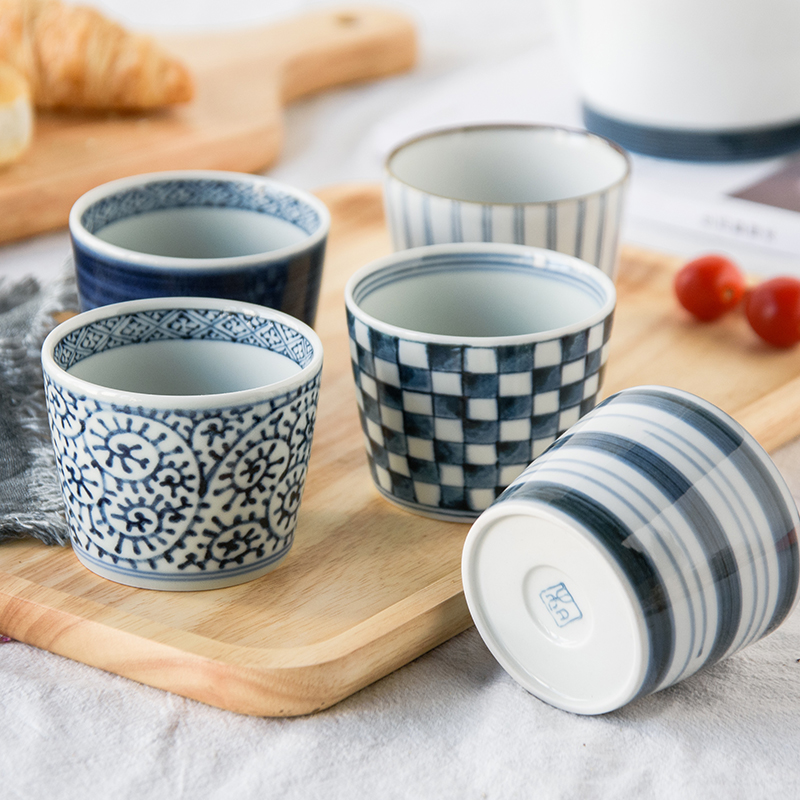 Bozo sees Blue House Drawing Tea Cup with Japanese imported ceramic cup five - piece household gift box