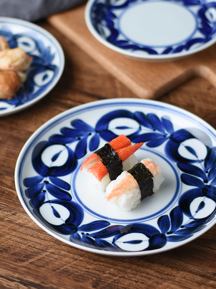 Japan imported Arita-yaki Hasami-yaki hand-painted blue seaweed ceramic oval plate Soup plate Fish plate 7-inch 8-inch plate