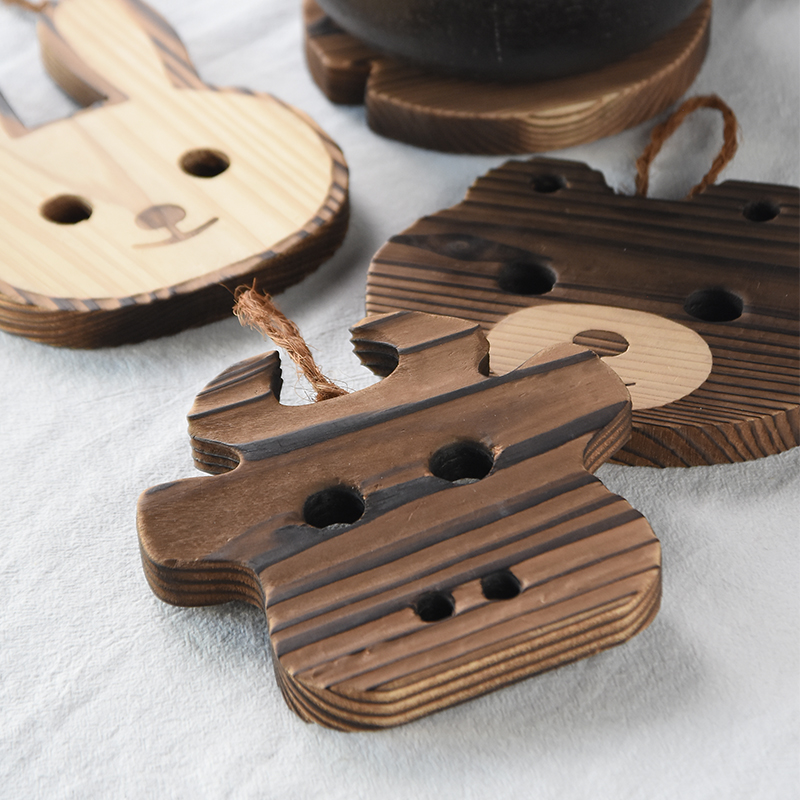 Japan imported sand pot mat heat insulation mat cartoon earth pot wood mat fire pot mat wooden rice pot mat home cute