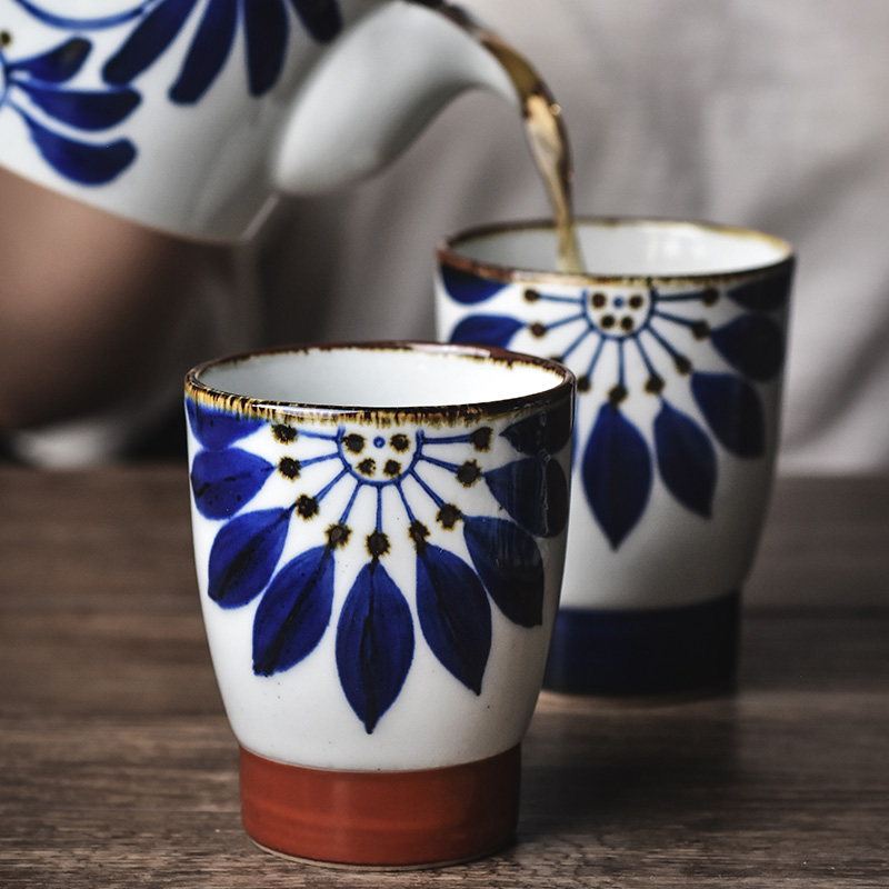 Hasami-yaki Shoho kiln Japanese imported hand-painted tea set Household tea cup Water cup side handle Horizontal hand tea water separation pot
