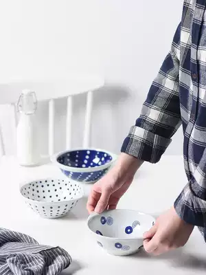 Indigo Japan Lightweight ceramic tableware Japanese household bowl set Japan imported Hasami wave point bowl