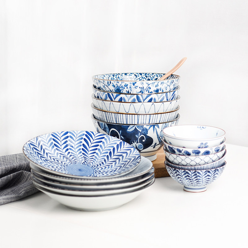 Plate bowl set household Posami burnt blue painted rice bowl plate housewarming gift tableware set bowl plate home