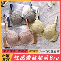 Yuexin Bai clothing ultra-thin sexy transparent lace bra soft steel ring underwear gathered belly anti-sagging breast
