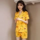 Phiên bản Hàn Quốc của phim hoạt hình áo len mùa hè áo len mỏng phần ngắn tay áo ngủ nữ dễ thương phục vụ nhà sinh viên hai mảnh phù hợp - Cha mẹ và con bộ pijama