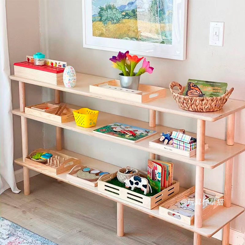 Rainbow Building Wood Containing Shelf Green Series Multilayer Landing Finishing Racks Children's Toys Display Cabinet Racks-Taobao
