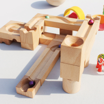 However carpenters ingenuity ball track track building block three-dimensional pinball slide wooden bocce set puzzle space construction toy