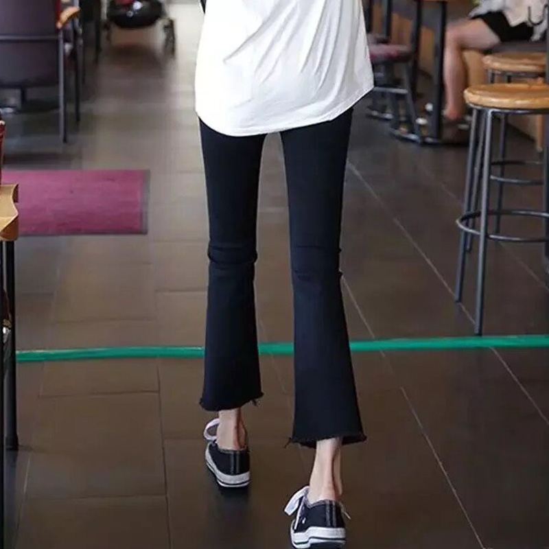 South Korea Black Thin style Trumpet Jeans Woman 90% Summer new high waist width 80% small trumpeter pants