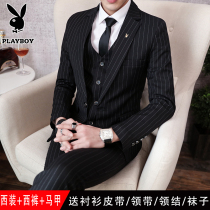 Playboy suit suit mens three-piece suit Korean version slim formal dress groom handsome wedding dress tide