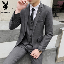 Playboy suit suit male Korean version slim trend plaid handsome mens casual small suit British jacket