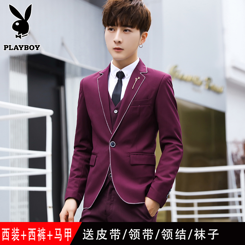 Playboy phù hợp với phù hợp với những người đàn ông mỏng Hàn Quốc phiên bản phù hợp với ba mảnh thiết chú rể thường phù dâu váy cưới triều