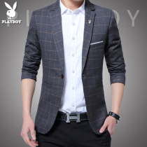 Playboy casual suit mens coat Slim plaid Korean version handsome trend small suit mens single west top