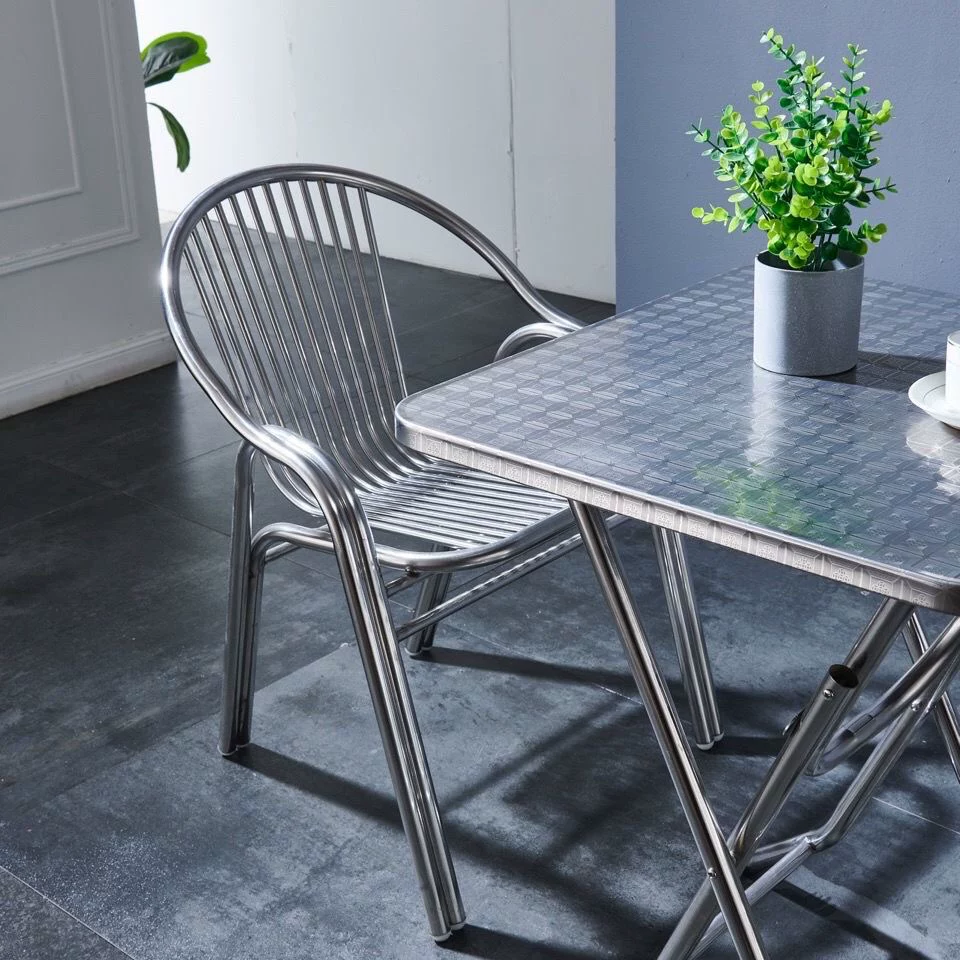 Full stainless steel old -style foldable round table small recipe table dining table dining table users outside the square round table