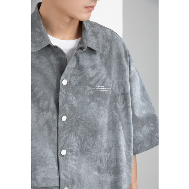 GAHA American street tie-dye printed short-sleeved shirt for boys summer ເສື້ອ jacket ຕ້ານ wrinkle ວ່າງບາງໆ