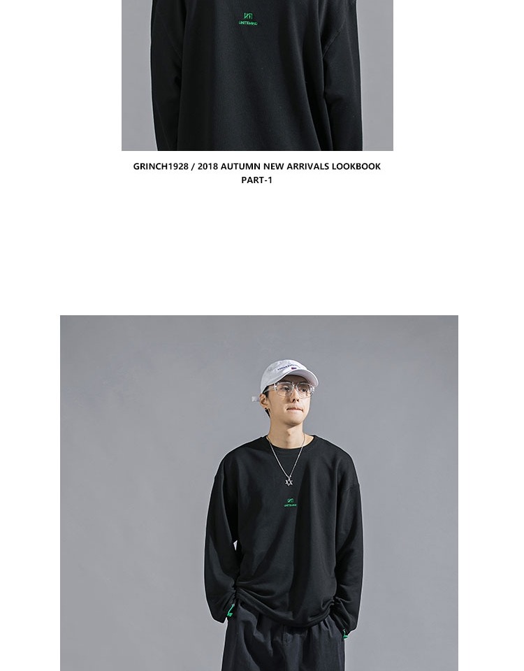 GRINCH1928 cơ bản đơn giản đơn giản áo len nhỏ thêu nam đầu lỏng áo sơ mi dài tay áo hoodie nam form rộng