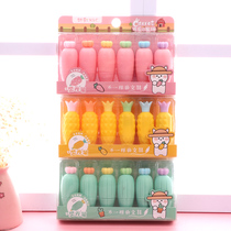 Fluorescent marker pen Students use mini fruit 6-color set of writing pen to take notes small artifact note key pen