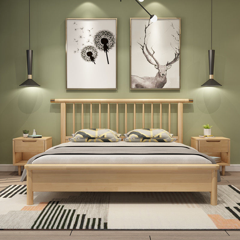 Nordic solid wood bed 1 5 m 1 8m * 1 9 master bedroom with double bed modern minimalist high case storage pneumatic log bed
