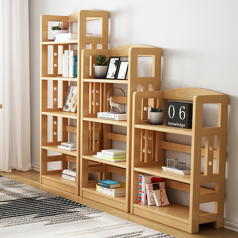 All solid wood bookshelf modern simple home study room 345 layer shelf simple floor storage rack 
