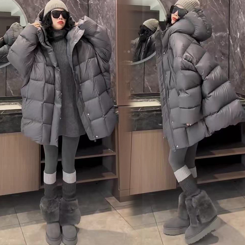 Casual Fashion down Jacket for Women 2025 Winter New European Style Loose Thick Cocoon-Shaped Hooded down Coat Trendy