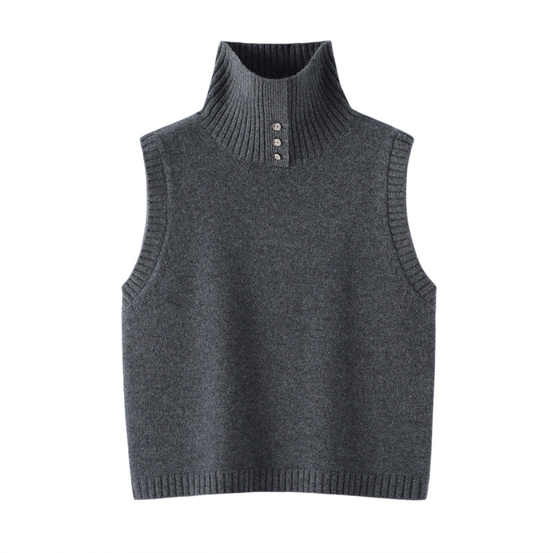 New Autumn and Winter 100% Pure Wool Sweater for Women, High-Neck Sleeveless Knitted Vest, Layered Waistcoat, Cashmere Sweater Vest