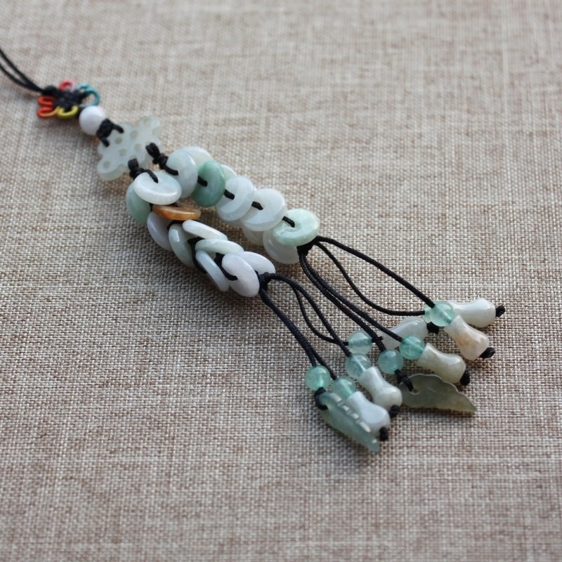 Natural jade safety buckle mobile phone chain key chain Burmese jade mobile phone pendant