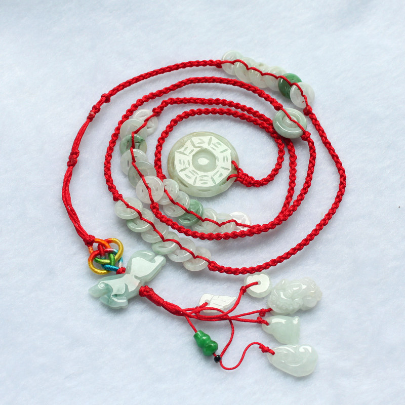 Waist-worn jadeite waist chain A goods jade chicken rat cow tiger rabbit dragon snake horse sheep monkey dog ​​pig gossip red belt