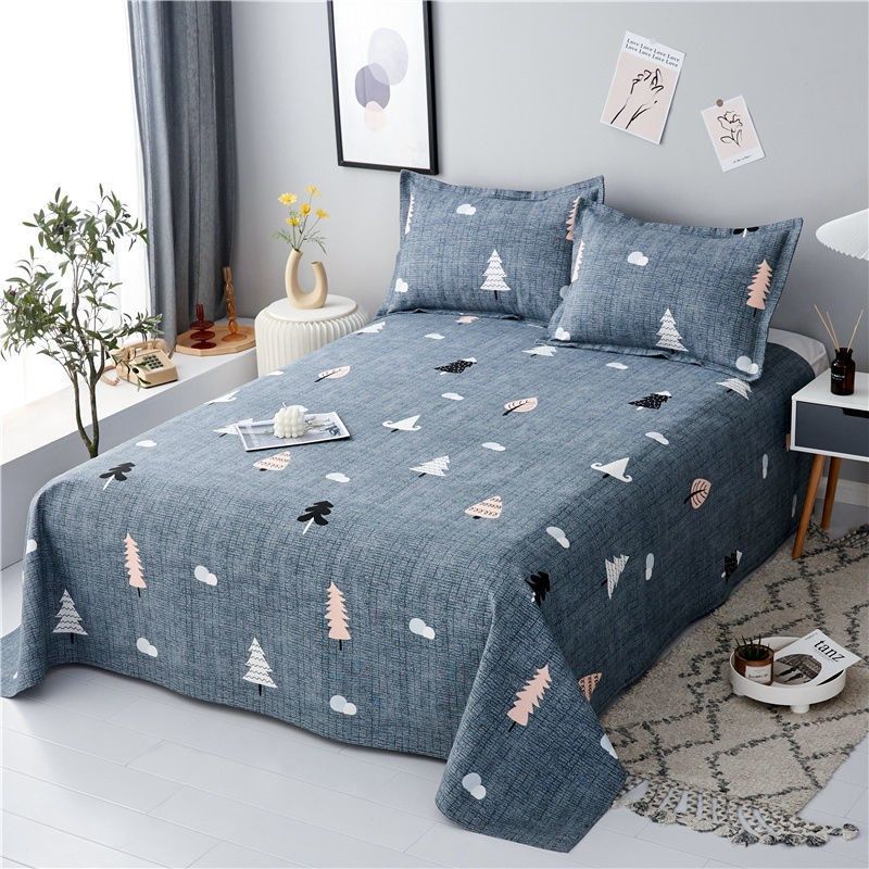 Student Dormitory Stay-at-home Double Bed Large Bed Full Cotton Thickened Old Coarse Cloth Linen Bed Cover Pillowcase Three Sets Soft