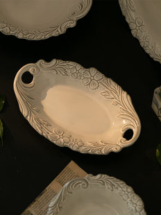 Покупка продуктов Французская антикварная керамическая посуда с тиснением в западном стиле, прямоугольная тарелка, тарелка для стейка, тарелка для пасты, дворцовый стиль, средневековый стиль.