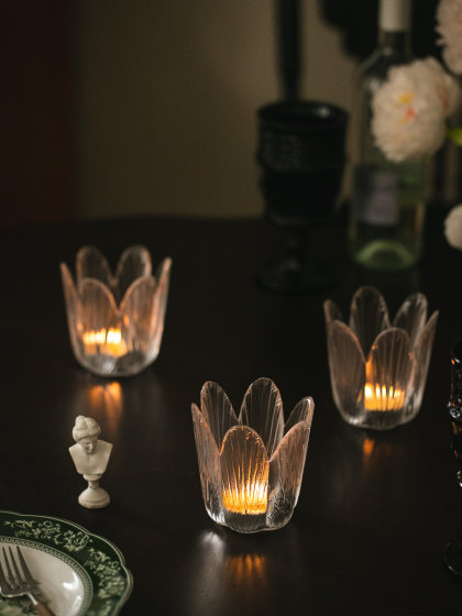 花朵玻璃烛台 化妆刷收纳筒 ins风法式装饰 氛围蜡烛光晚餐