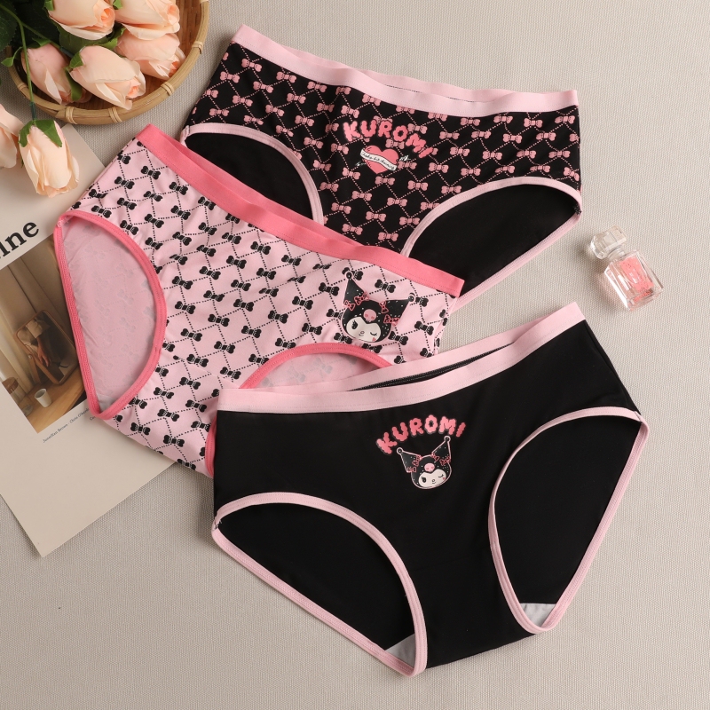 New Kuromi Sanrio Women's Underwear, Antibacterial, Mid-Waist, Japanese Style, Seamless, Cute Girl's Triangle Briefs