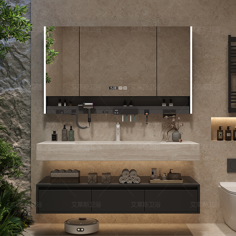 Light Luxury Travertine Stone Hot-Bent Integrated Basin Bathroom Cabinet Washbasin Sink Vanity Cabinet Set Light Luxury Travertine Stone Hot-Bent Integrated Basin Bathroom Cabinet Washbasin Sink Vanity Cabinet Set