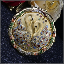 Round Large Number Couple Swans Double Sided Makeup Mirror Russian Crafts Alloy Dressings Small Mirror Send Suede Cloth Bag