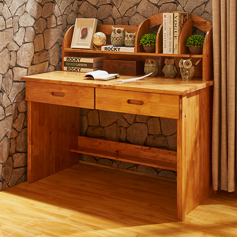 Solid wood children's study table cypress wood desk with bookshelf desk study table computer desk small desk 1 2 meters