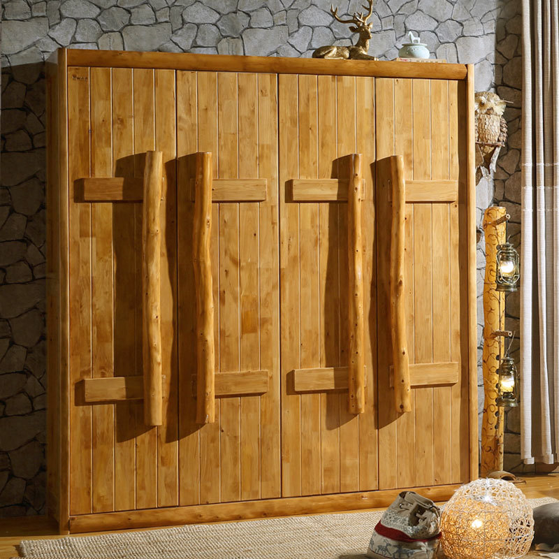 All solid wood 4 four-door wardrobe cypress overall assembly coat whole cabinet storage garden original ecological Chinese furniture