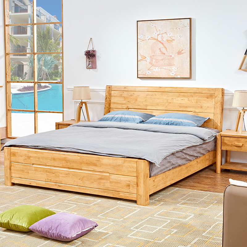 full solid wood double bed minimalist modern Berwood bed wedding bed adult bed economy type with containing bed master bedroom innate