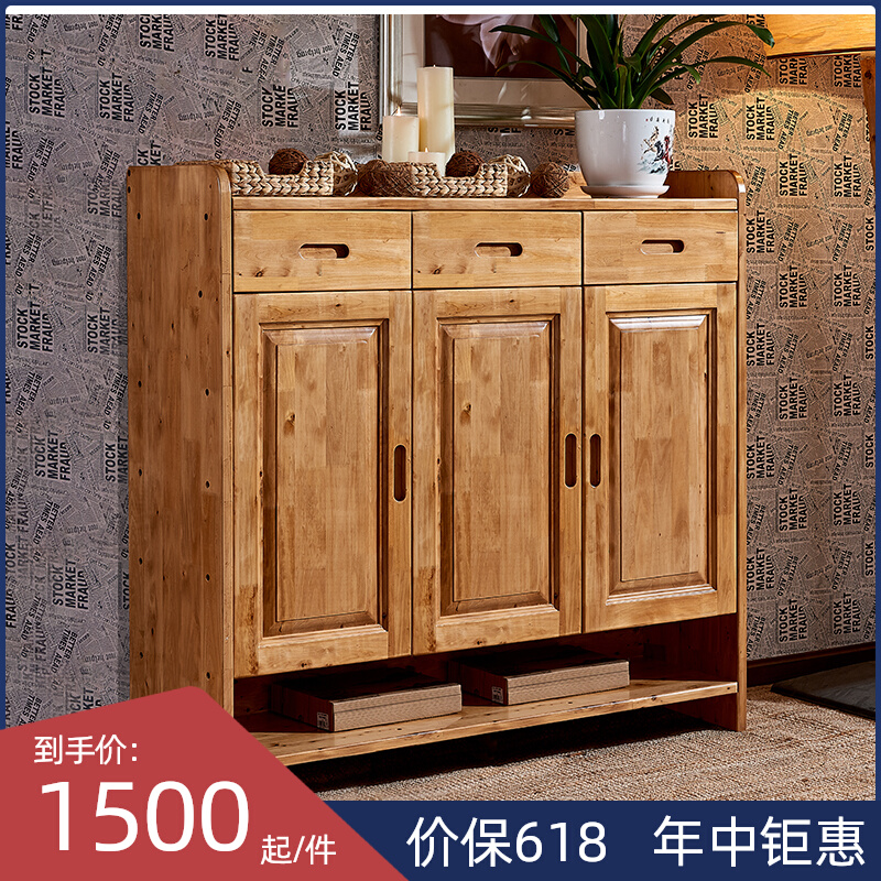 Full solid wood shoe rack Berwood Shoe cabinet Two doors three doors Original wood color modern simple minimalist containing the cabinet furniture of the Xuanguan cabinet