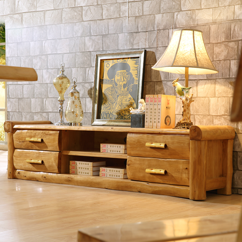 Pure solid wood TV cabinet log original eco-full Berwood TV cabinet imitation ancient modern Chinese living room Berwood furniture