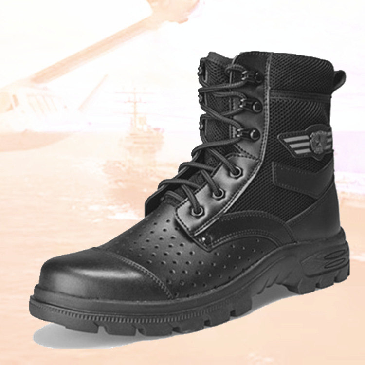 Summer Genuine Leather Mesh Combat Training Boots Men's Shoes Tactical Boots Special Battle Boots Outdoor Breathable On-duty Security Boots Flight Boots